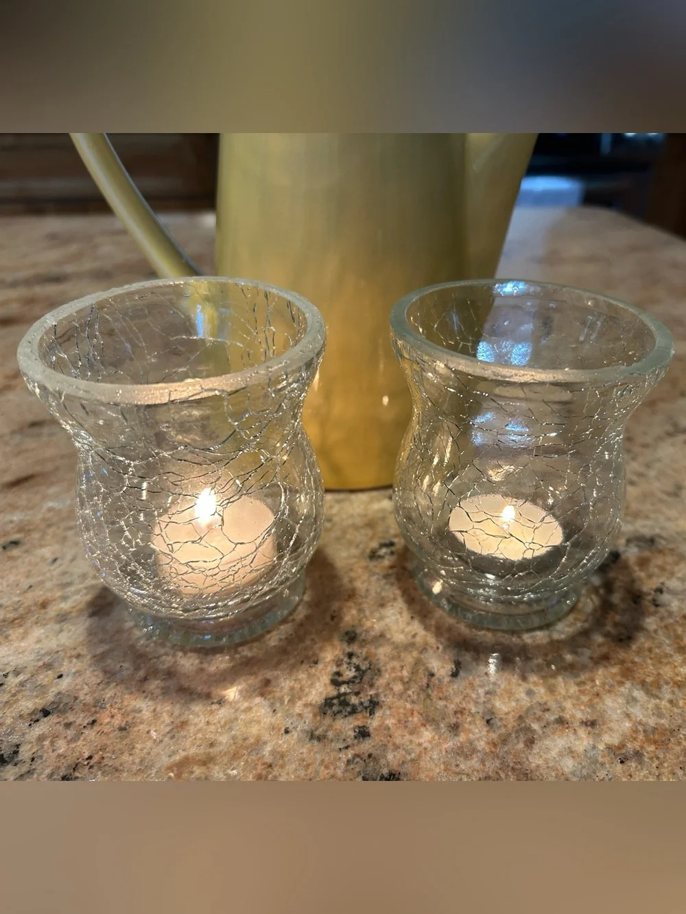 Yankee Candle Accents Hurricane Style Crackle Glass (2) Votive Holders 4”Hx3”W